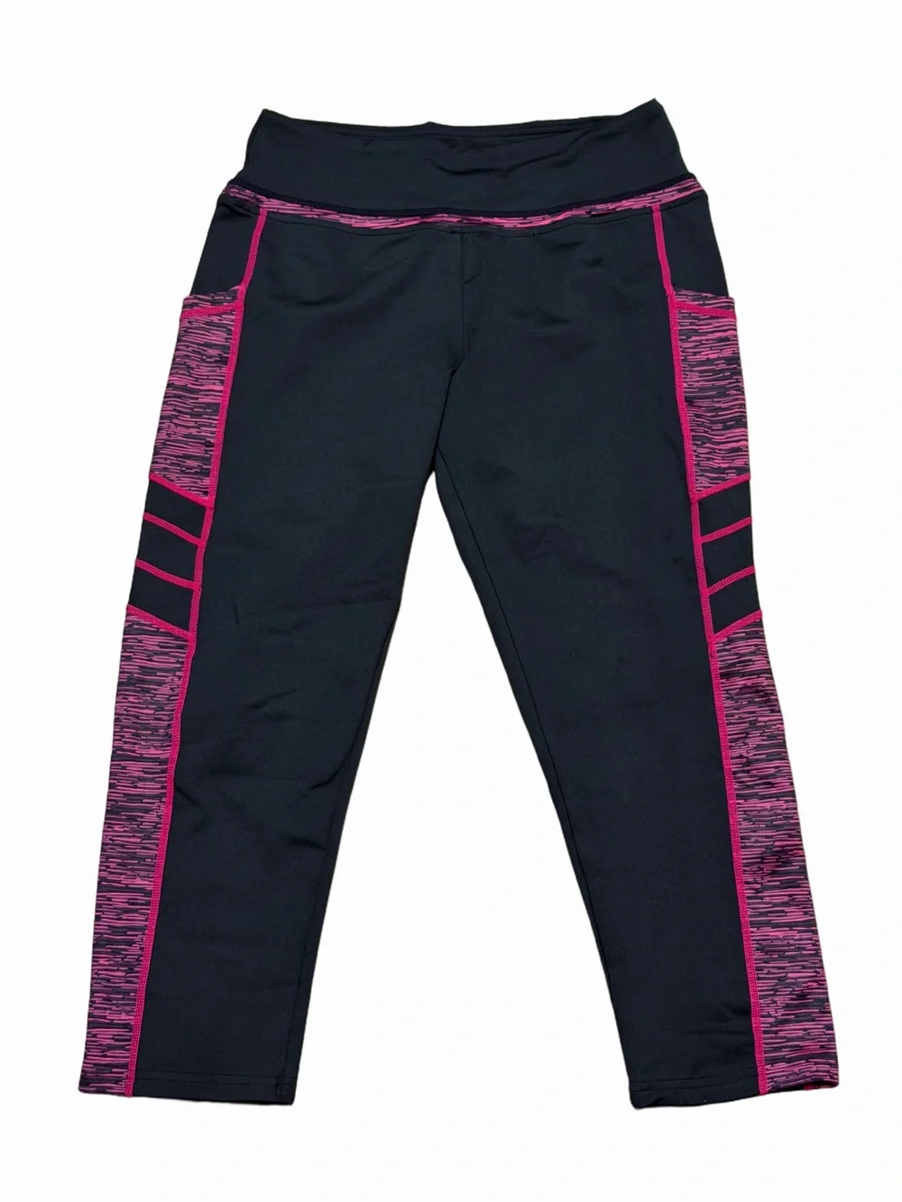 Sugar Pocket Girls Black Pink Colorblock Athletic Capri Leggings XL